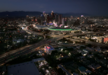 DTLA Skyline Night Push In Wide
