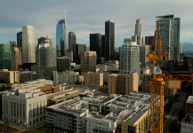 DTLA Morning Passing Crane