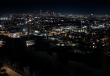 Night DTLA Skyline Cranes